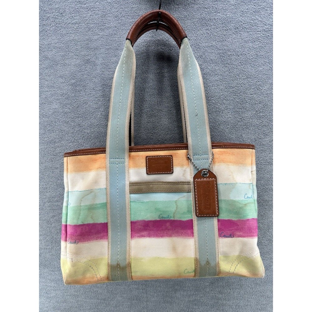 COACH #10067 HAMPTON Watercolor Stripe Tote Handbag PU4